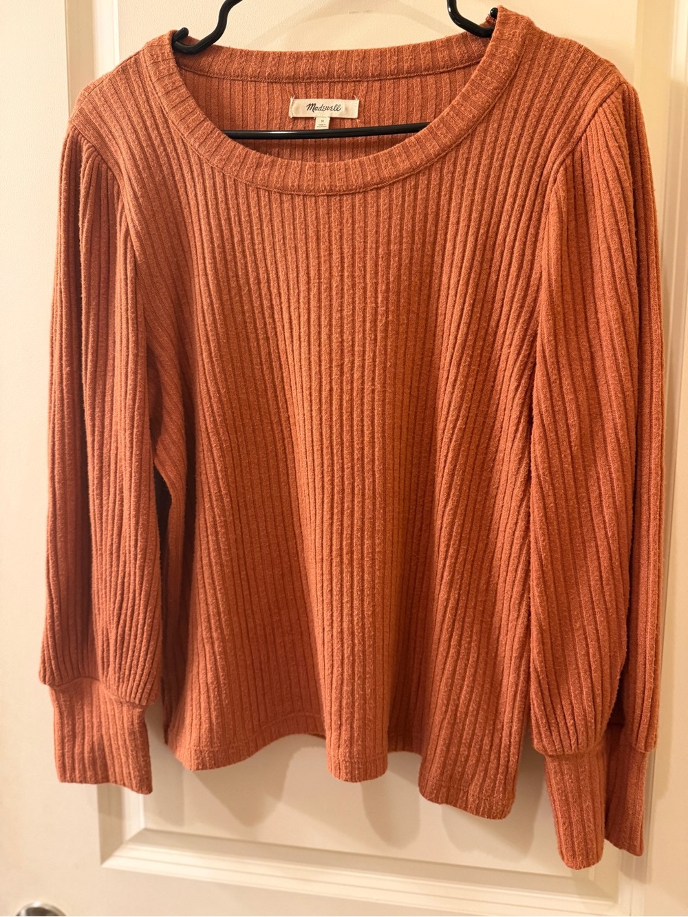 Madewell Ribbed Pleat-Sleeved knit top in Burnt Orange